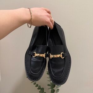 Stradivarius Black Loafers with Gold Accent